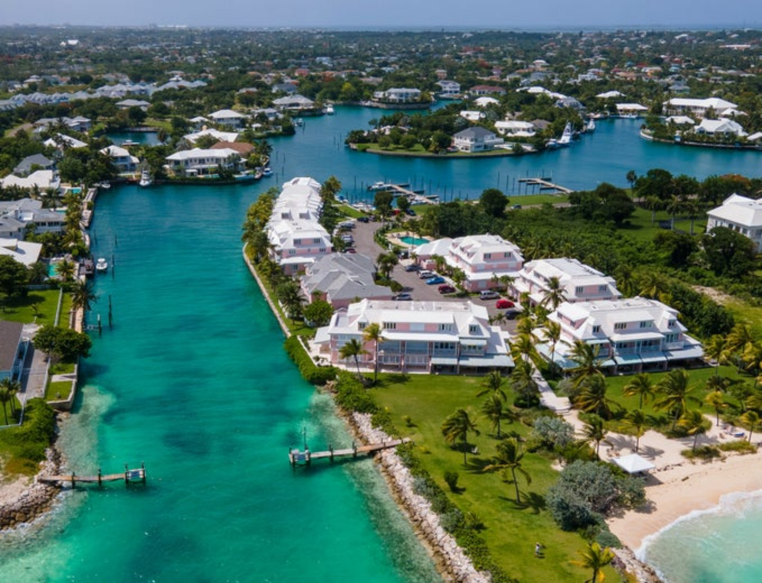 Aerial View of Riverfront Properties in the Bahamas